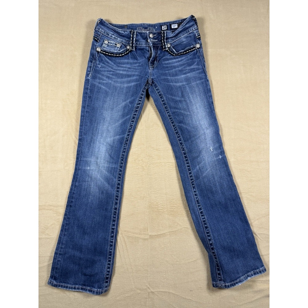 Miss Me Women's Jeans Size 28 Bootcut Rhinestone Embellished Medium Wash